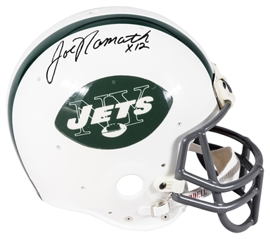 Joe Namath Signed & "x12" Inscribed New York Jets Replica Helmet (JSA)